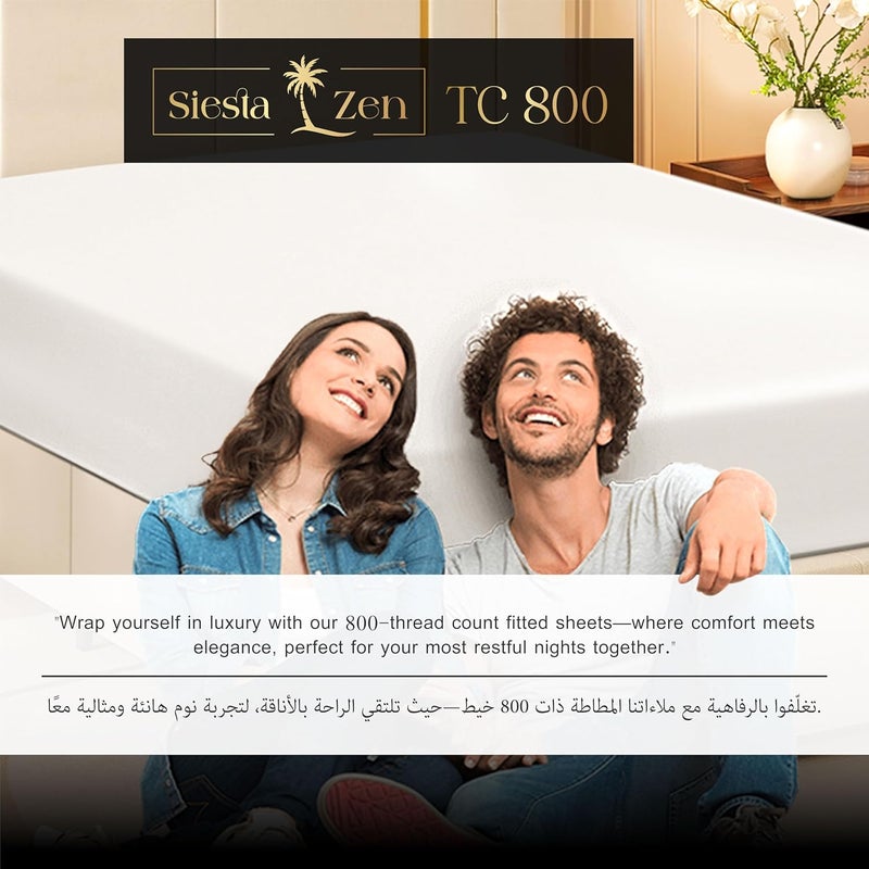 Siesta Zen 100% Egyptian Cotton Fitted Sheet 140x200cm - 800 Thread Count, Deep Pocket, Soft & Fade Resistant - Image 3